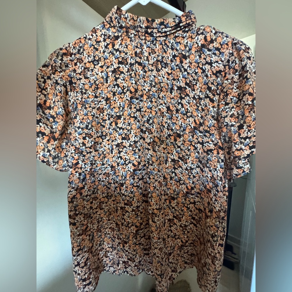 Ann Taylor Black and Orange Floral Top